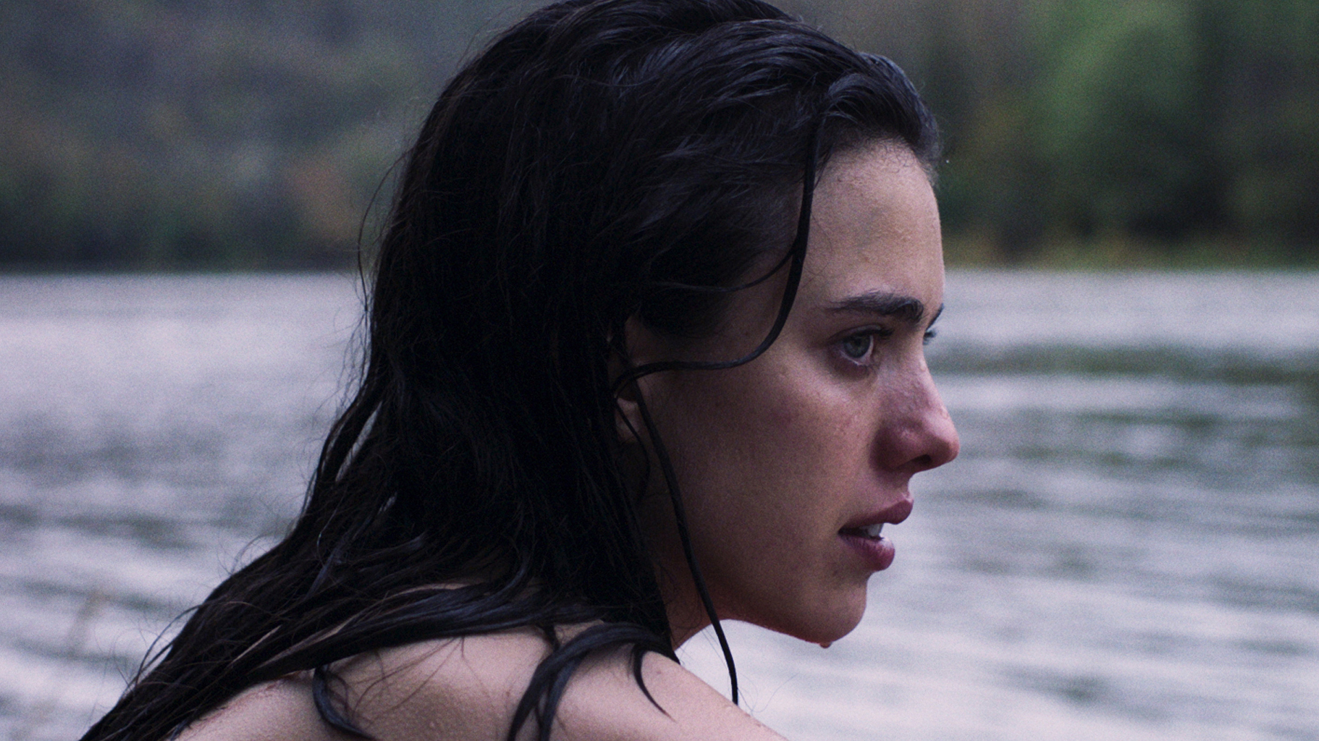 Trailer still frame from Donnybrook, woman at lake