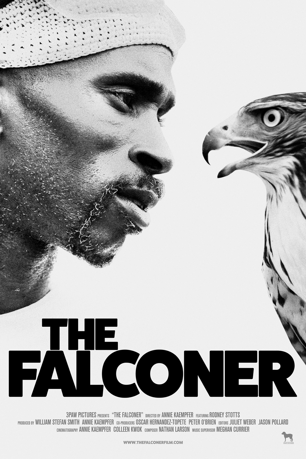 Movie poster for The Falconer, man looking at falcon black and whtie