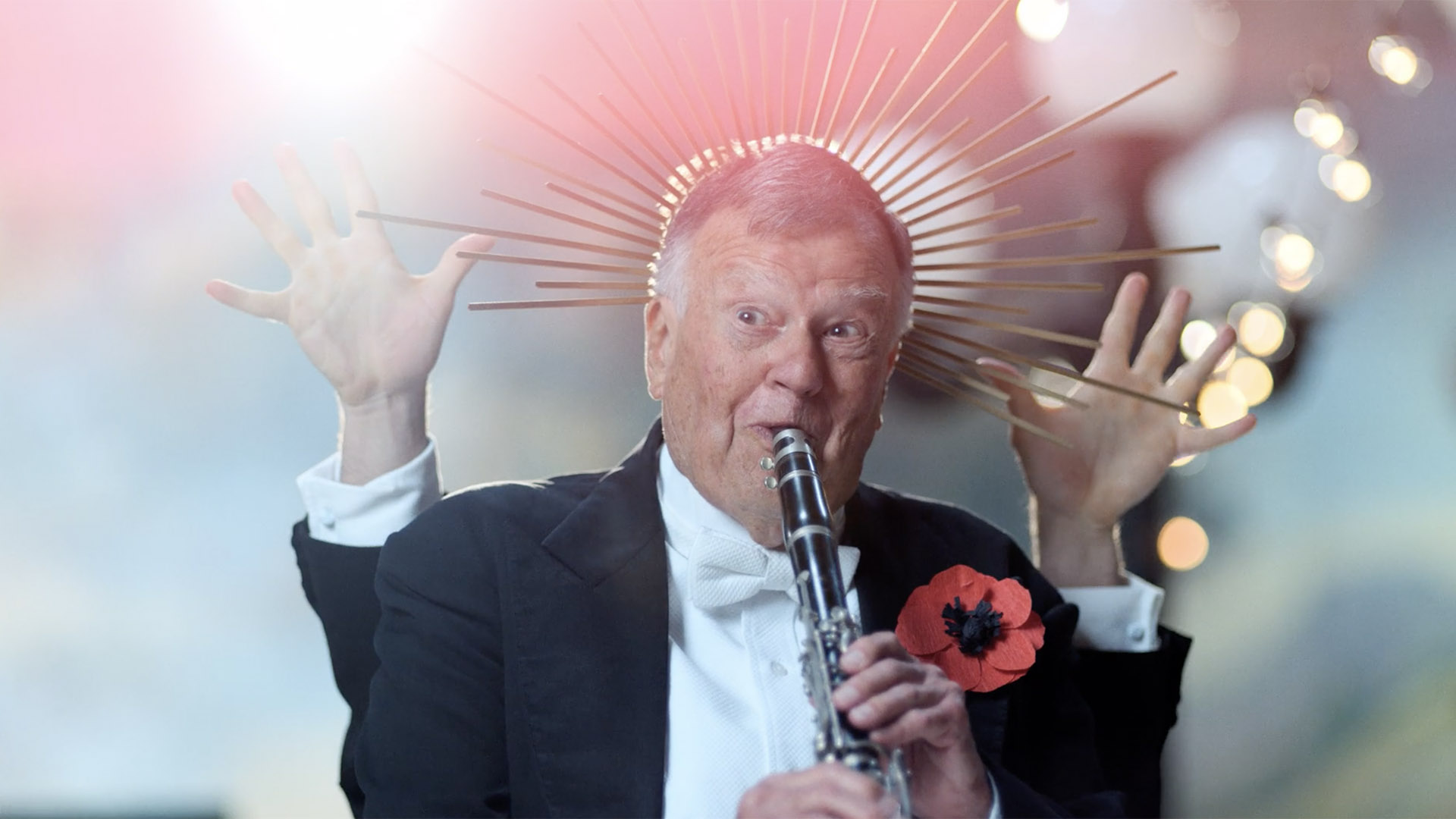 Trailer still frame from Dick Johnson is Dead, man playing clarinet