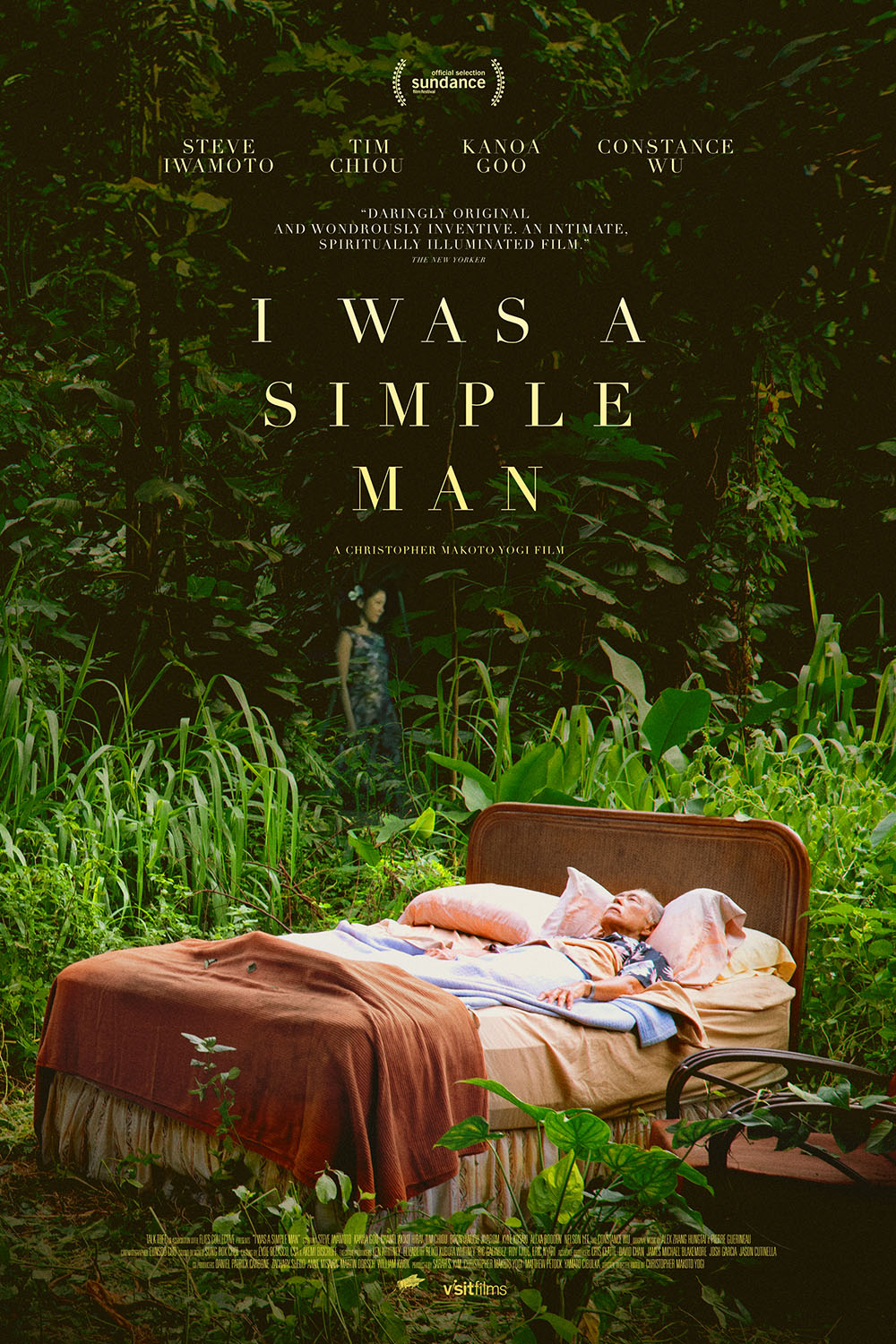 Movie poster for I Was a Simple Man, man laying in bed in greenery