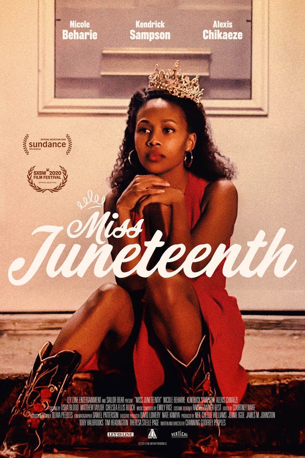 Movie poster for Miss Juneteenth, woman sitting on stoop in a tiara