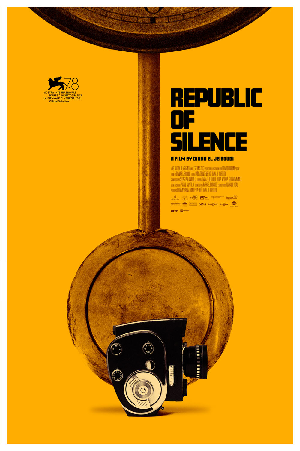 Movie poster for Republic of Silence, old film camera