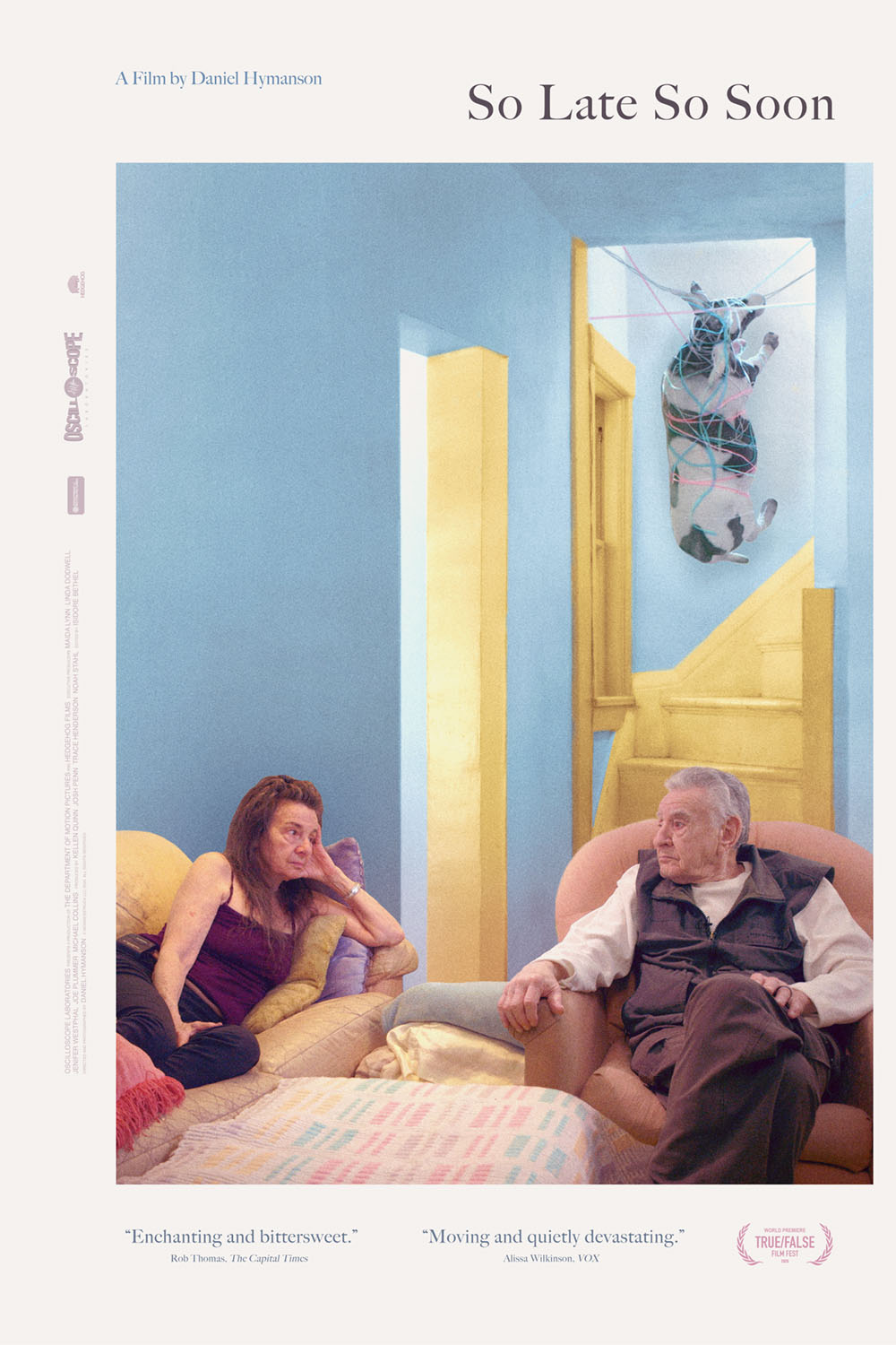 Movie poster for So Late So Soon, man and woman in brightly colored room
