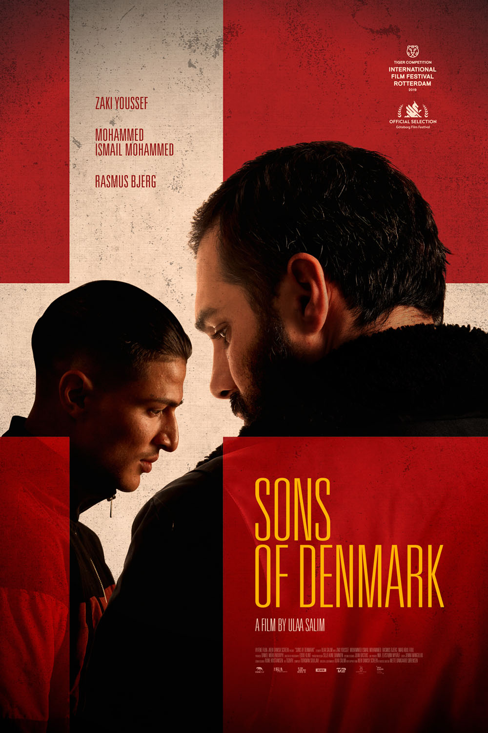 Movie poster for Sons of Denmark, two men in Denmark flag