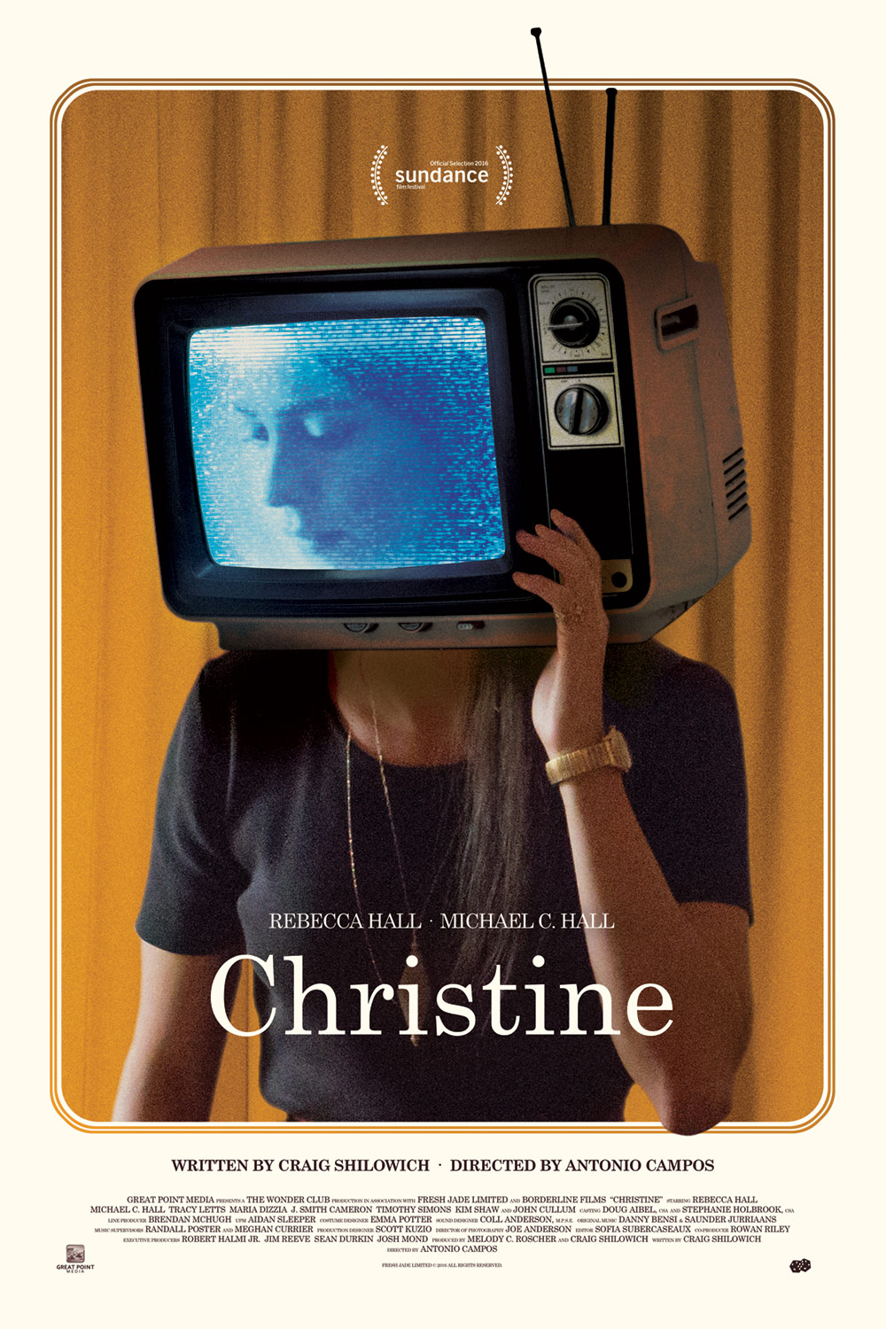 Movie poster for Christine, woman with tv as head