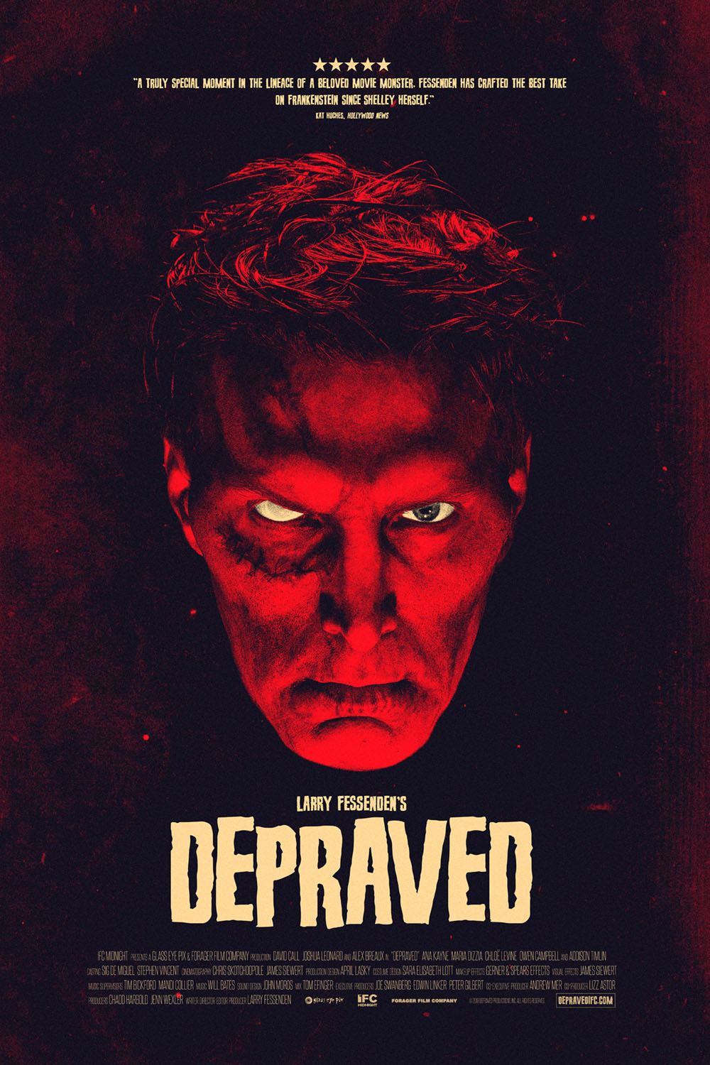 Movie poster for Depraved, man's face in red