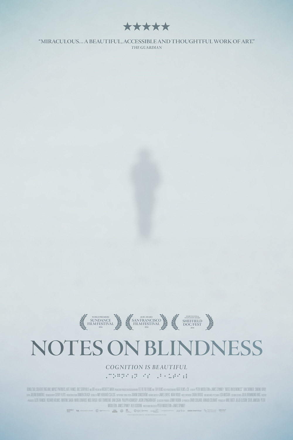 Movie poster for Notes On Blindness, blurry figure in white