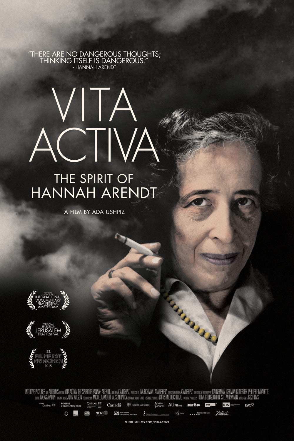Movie poster for Vita Activa, Hannah Arendt smoking cigarette