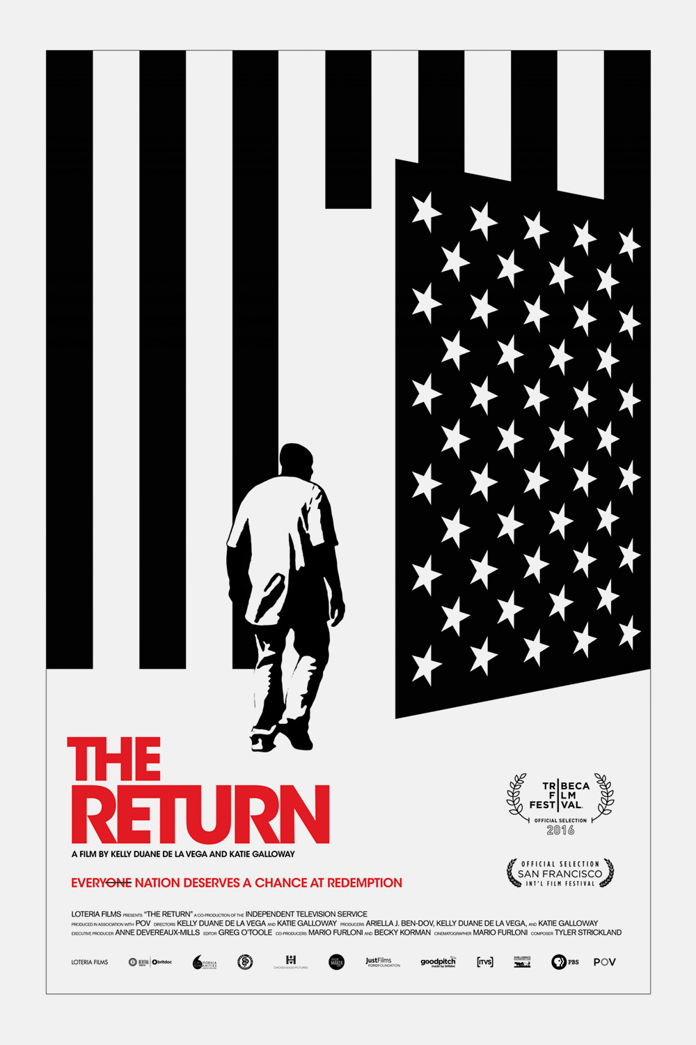 Movie poster for The Return, man walking into American flag