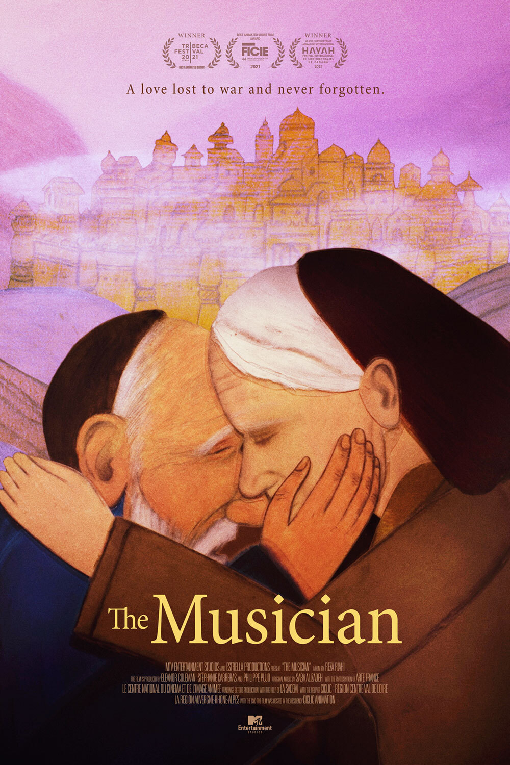 Movie poster for The Musician, drawing of man holding woman