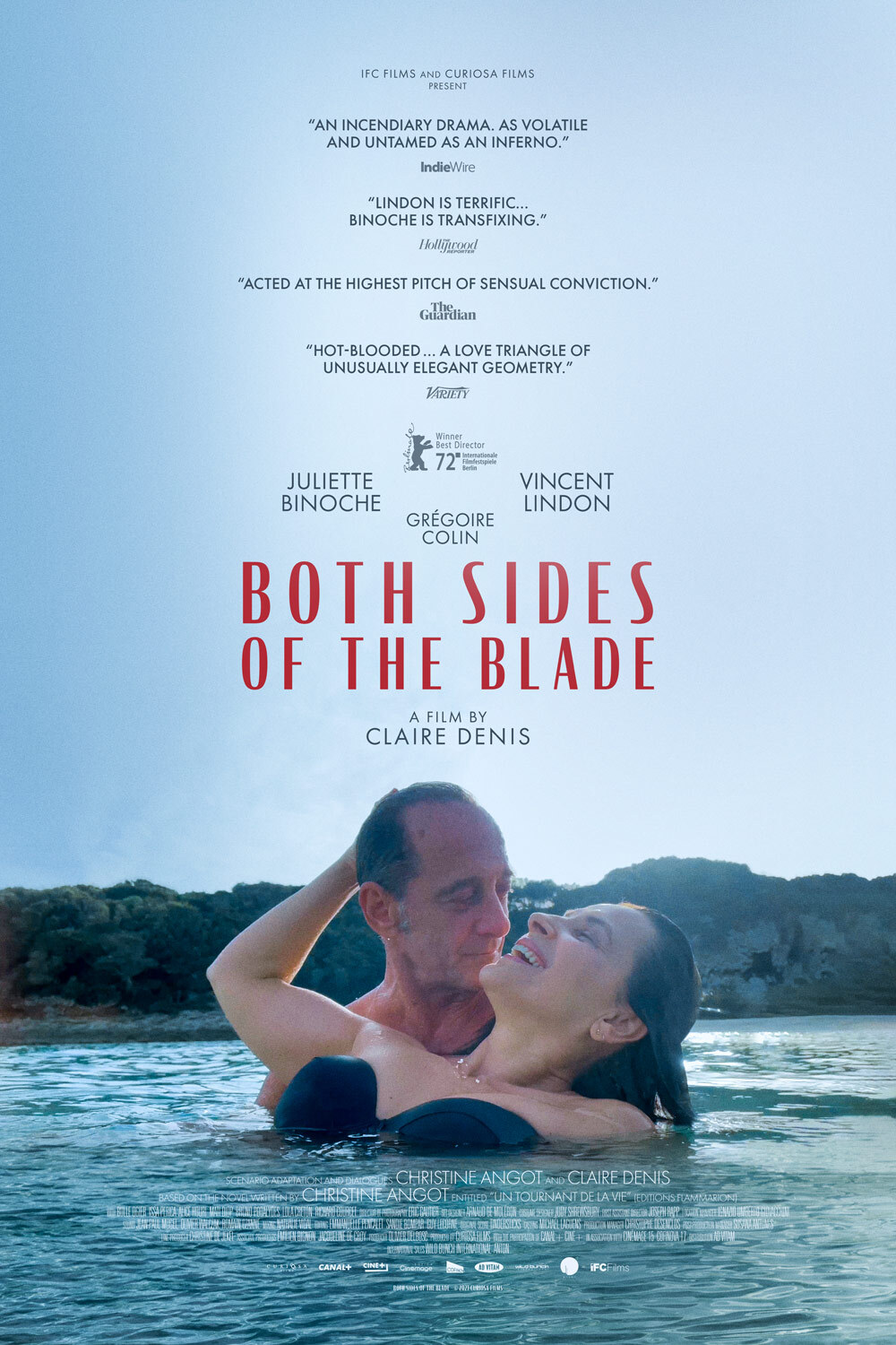 Movie poster for Both Sides of the Blade, man and woman swimming