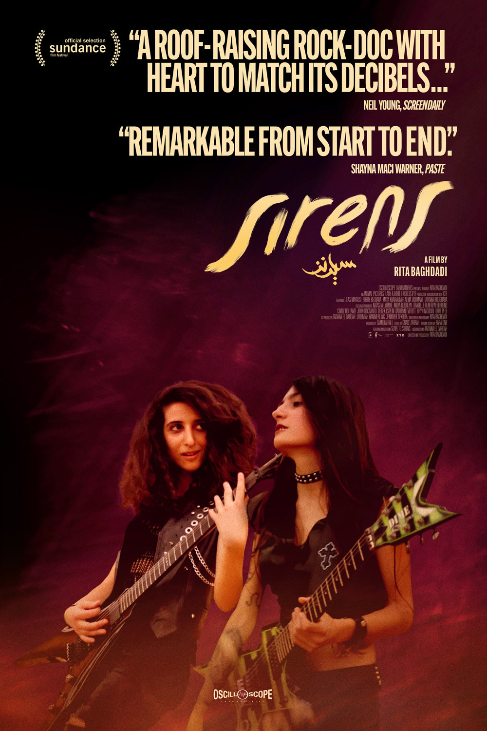 Movie poster for Sirens, two women playing rock guitar