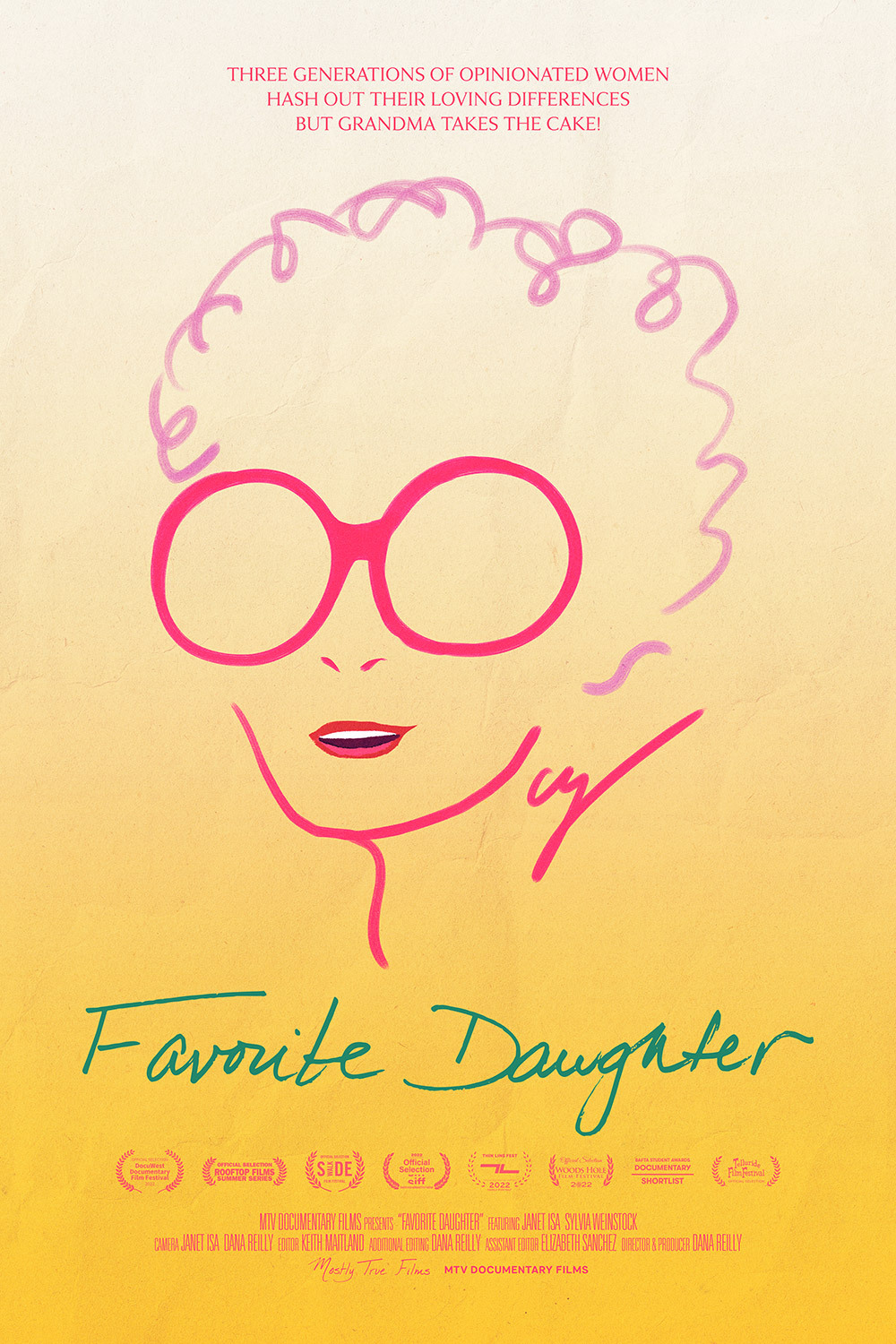 Movie poster for Favorite Daughter, outline of woman with glasses