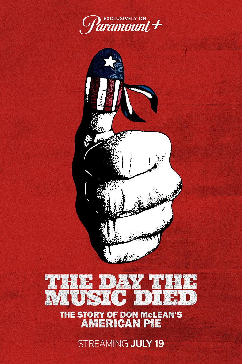 Movie poster for The Day The Music Died: The Story of Don McLean's American Pie, thumbs up with American Flag bandana