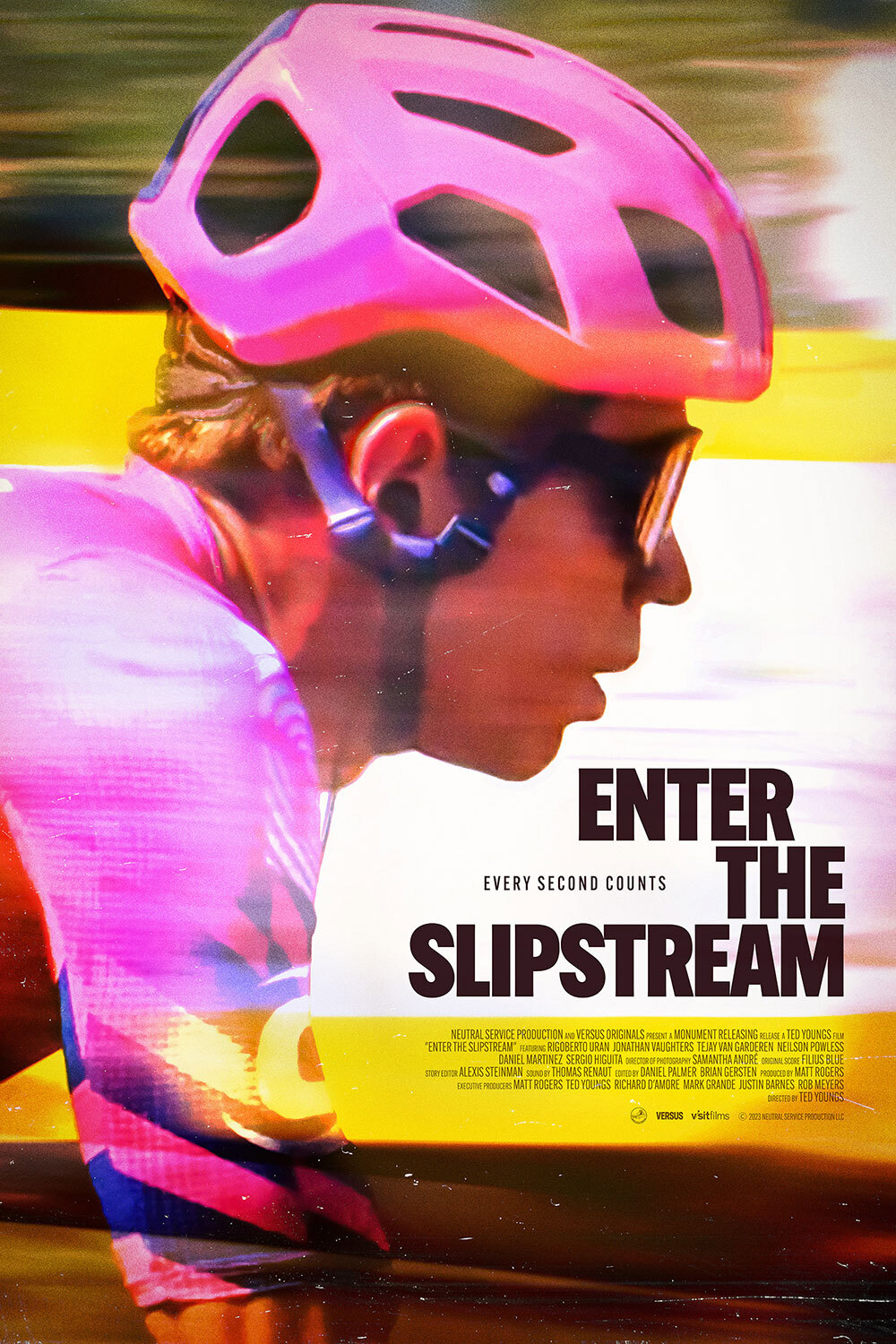 Movie poster for Enter the Slipstream, man biking with helmet