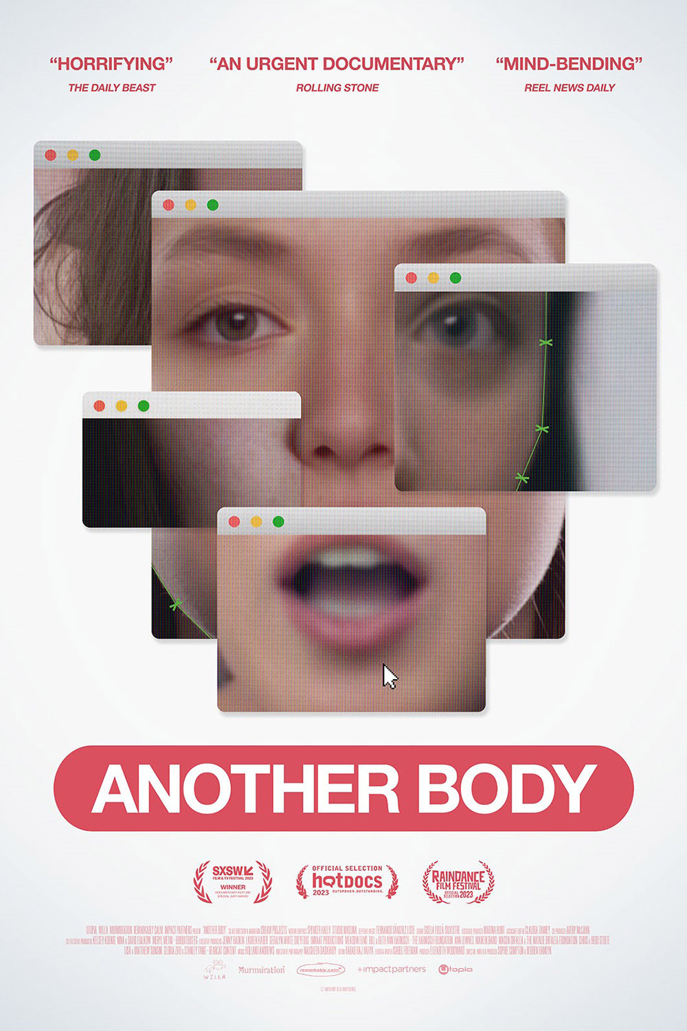 Movie poster for Another Body, collage of woman's face in browser windows